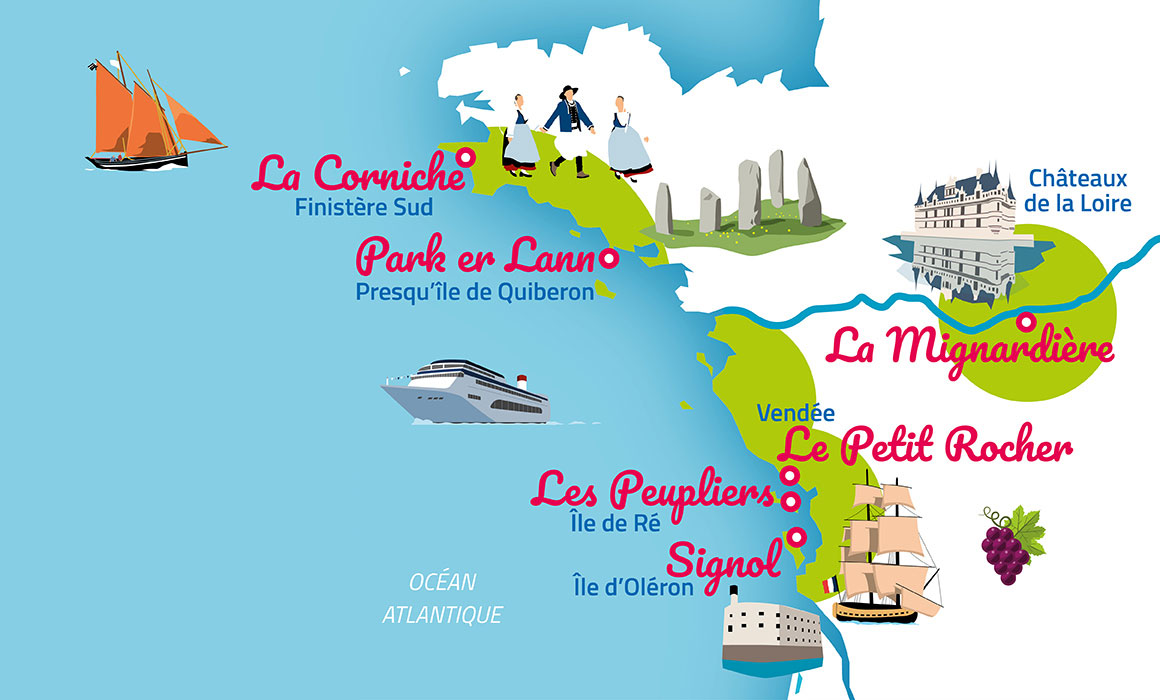 destination-Schlössern der Loire-Süd-Finistère-Halbinsel Quiberon-Vendee-Insel Ré-Insel Oléron