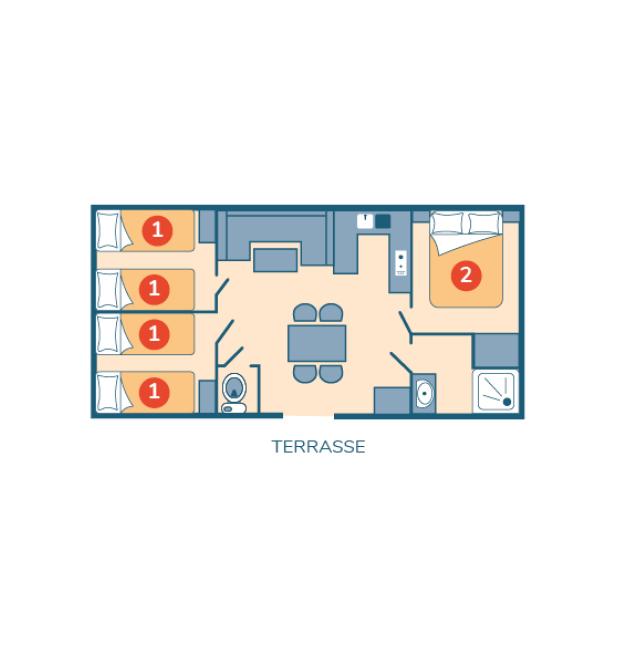 Plan mobil-home Famille Éco camping Les Peupliers