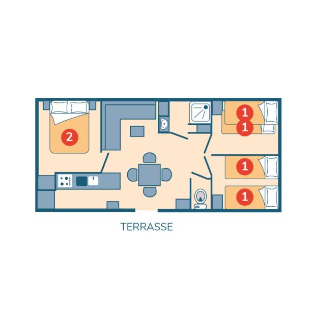 Plan mobil-home Famille Eco camping Park er Lann