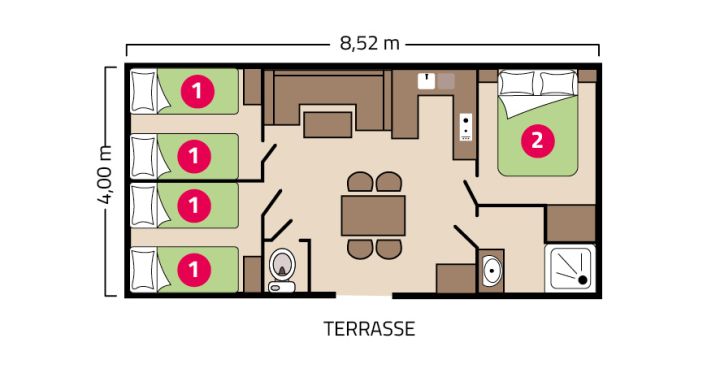 Plan mobil-home Famille camping Les Peupliers