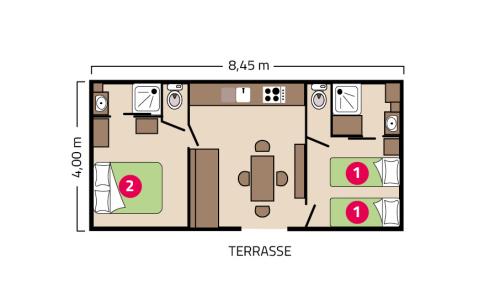 Plan mobil-home Clim Suite Duo camping Le Petit Rocher