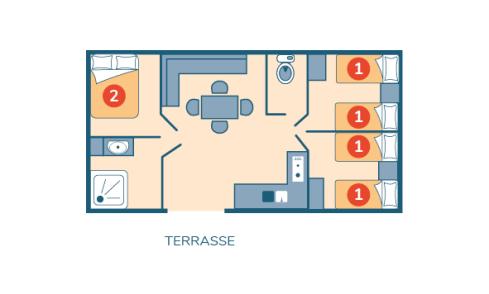 Plan mobil-home Famille Éco camping Le Petit Rocher